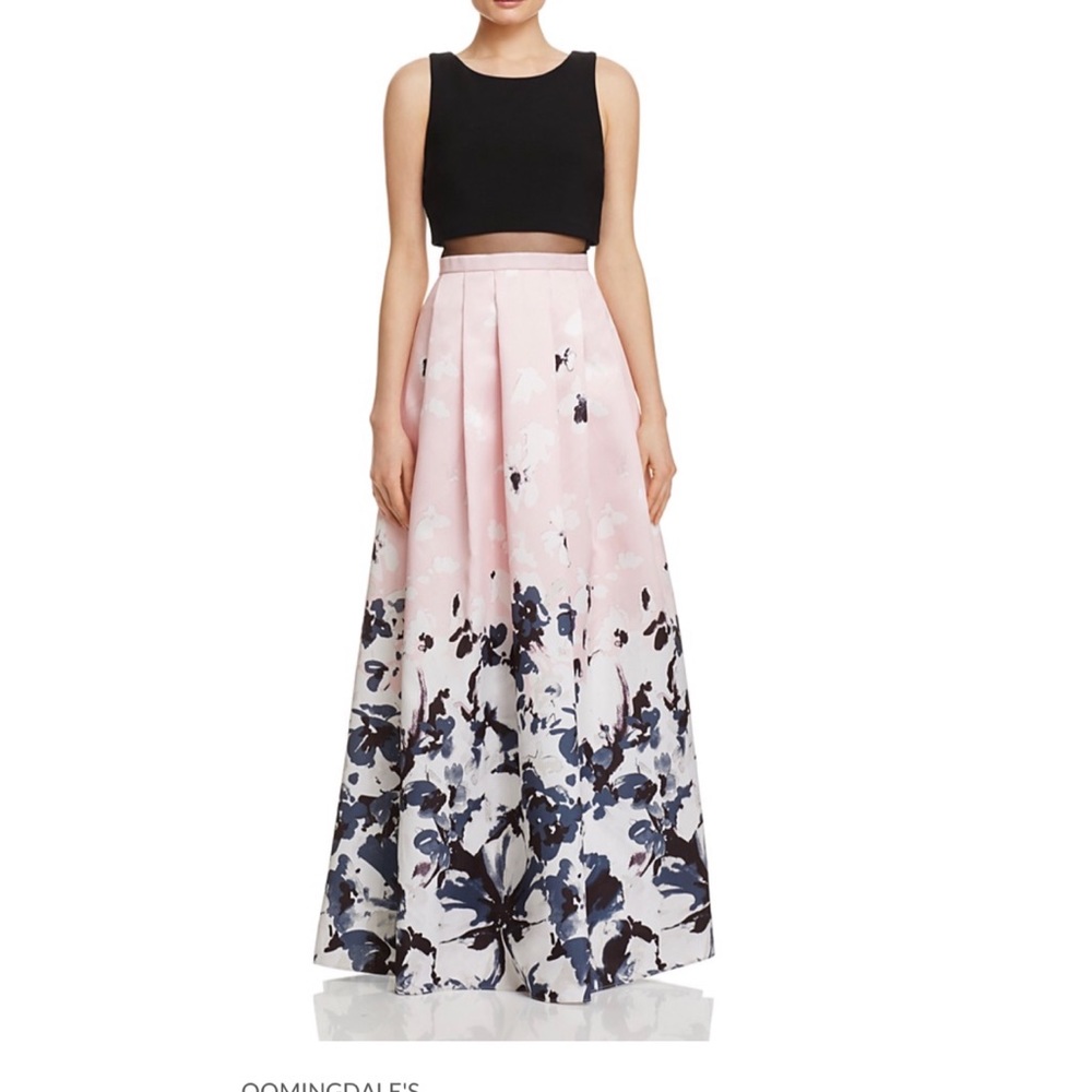 Pink Zippered Floral Sleeveless Jewel Neck gown with POCKETS!